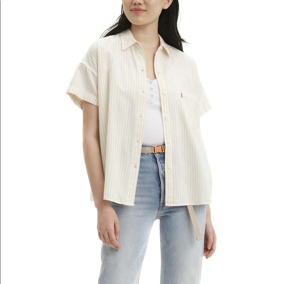 Levi's white striped  Shirt blouse size M - Picture 1 of 9